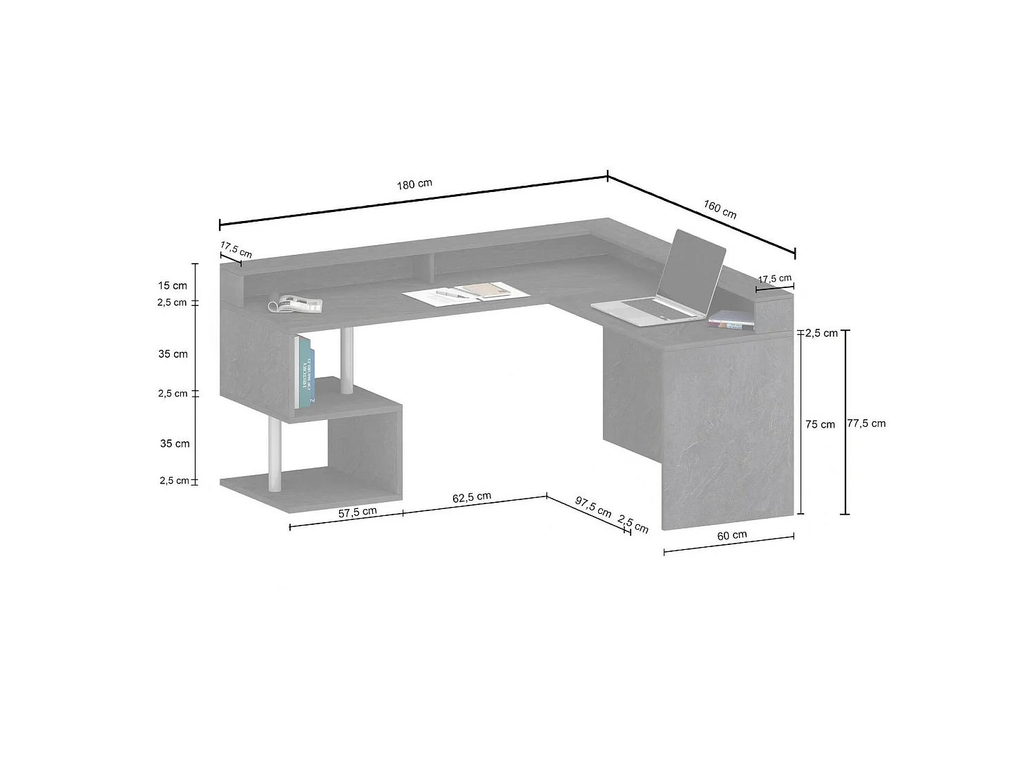 Mesa Dcharpentie, Mesa de canto com ripaNi porta-luvas, mesa de escritório multiuso com salto, 180x60h93 cm, carvalho