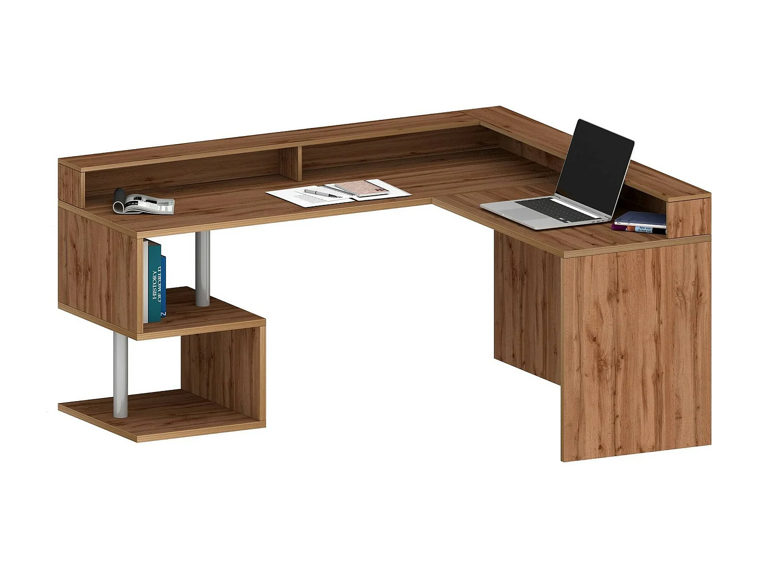 Mesa Dcharpentie, Mesa de canto com ripaNi porta-luvas, mesa de escritório multiuso com salto, 180x60h93 cm, carvalho