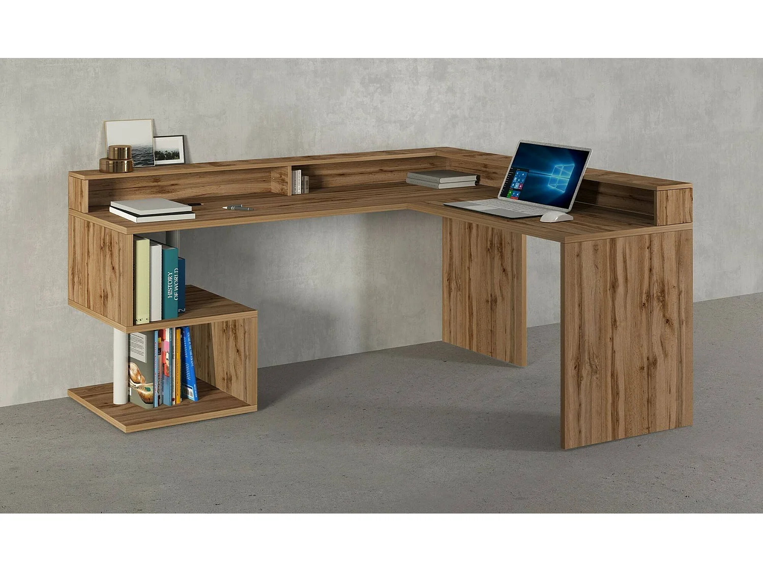 Scrivania Auletta, 2 Ripiani Made in Italy, 93x180x160h cm Marrone Rovere