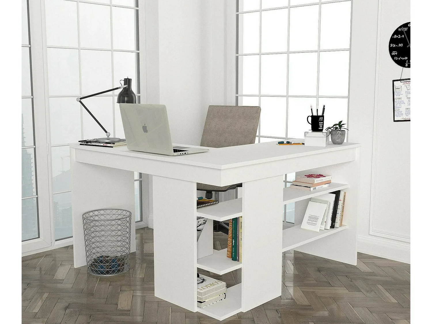 Dmora - Scrivania Emiliana, 120x120h74 cm, Bianco