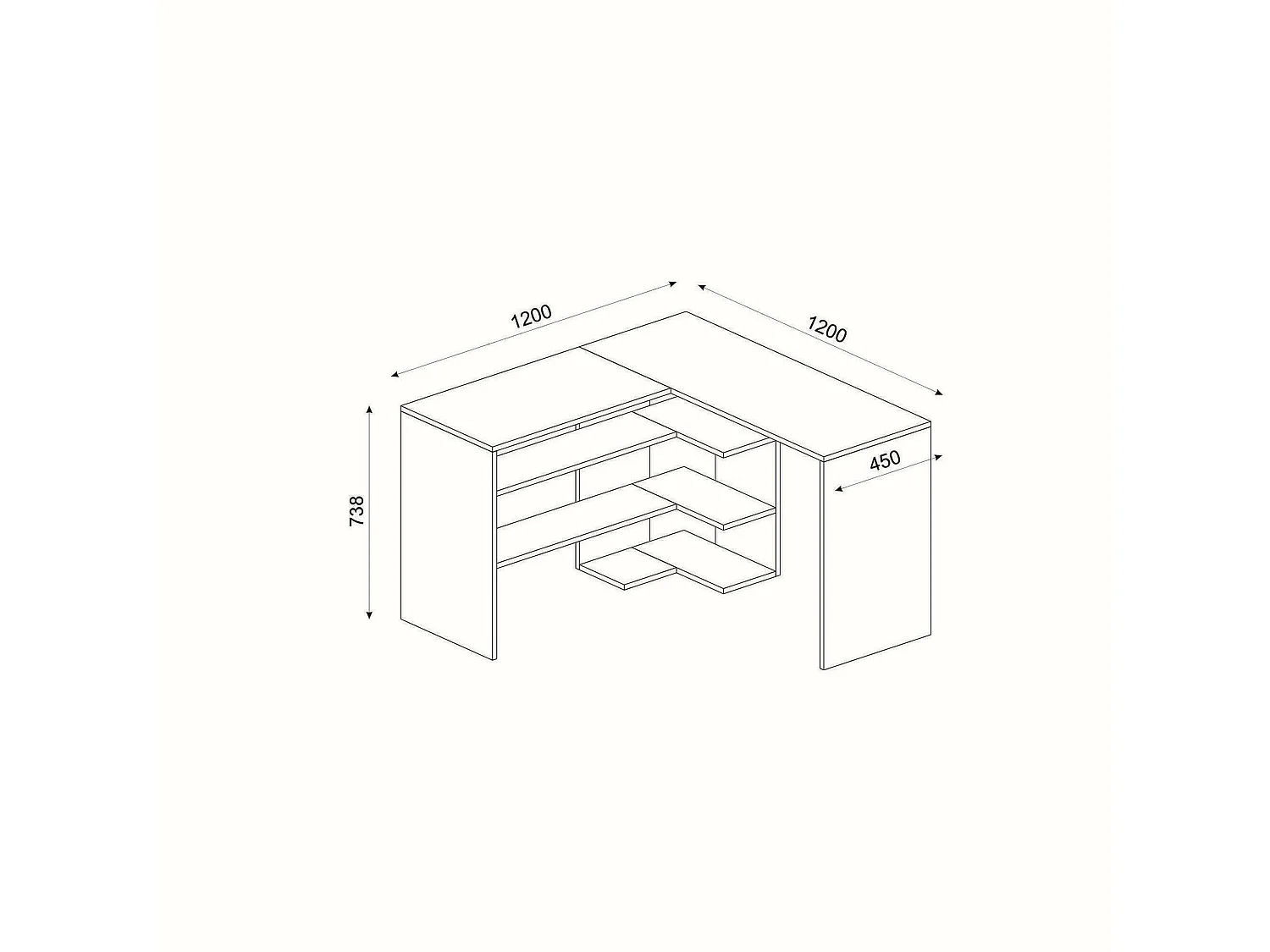 Dmora - Scrivania Emiliana, 120x120h74 cm, Bianco