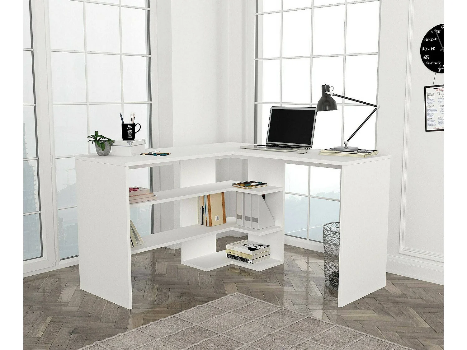 Dmora - Scrivania Emiliana, 120x120h74 cm, Bianco