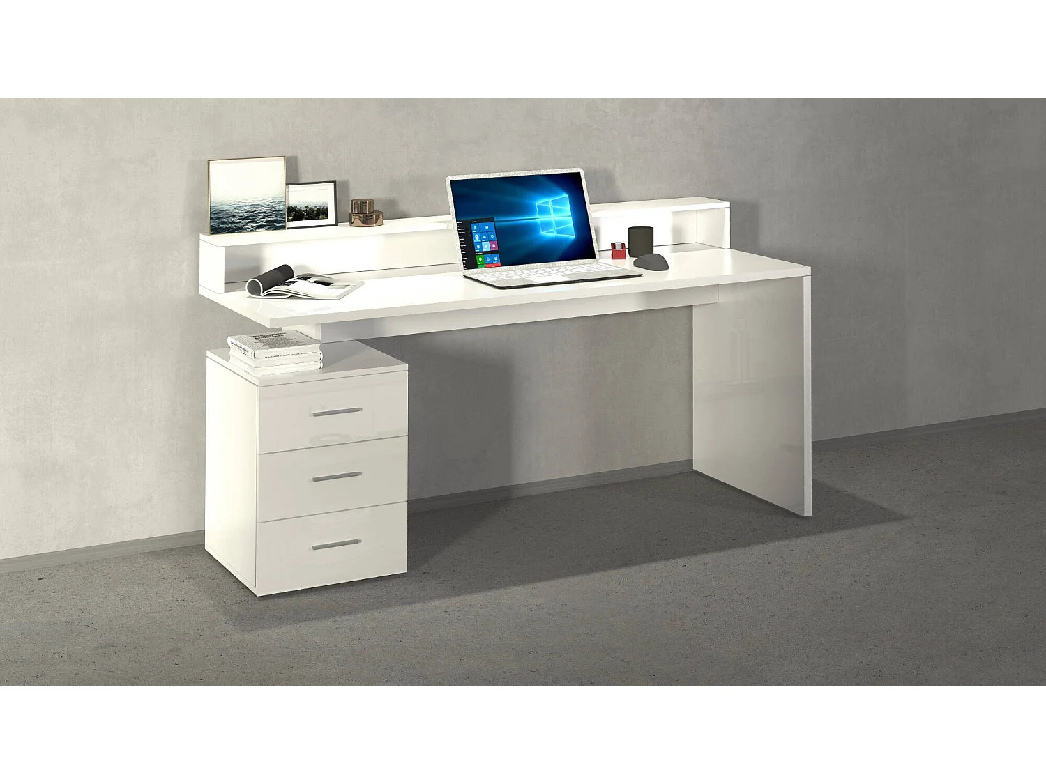 Bureau DchiricHe, Bureau met bovenstek, Multifunctioneel kantoor, Multi-positie ruimtebesparend Bureau, 160x60h90 cm, Wit