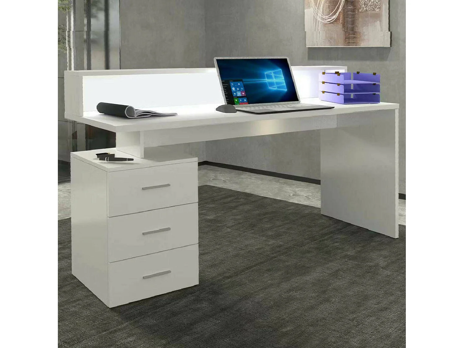 Bureau DchiricHe, Bureau met bovenstek, Multifunctioneel kantoor, Multi-positie ruimtebesparend Bureau, 160x60h90 cm, Wit