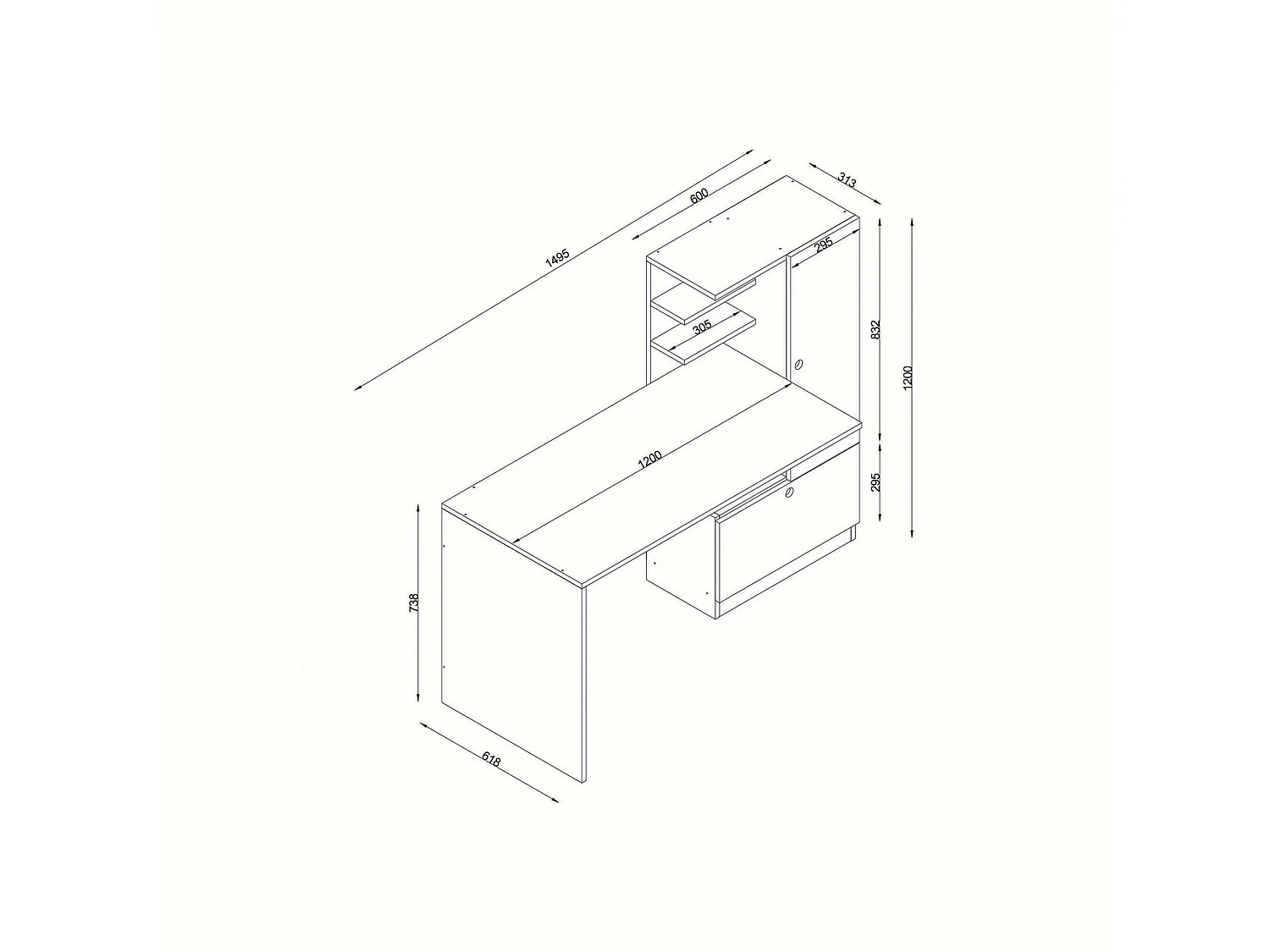 Schreibtisch Dniccola, Mehrzweckschreibtisch, Bürotisch für PC, Eckschreibtisch, 120x62h74 cm, Weiß