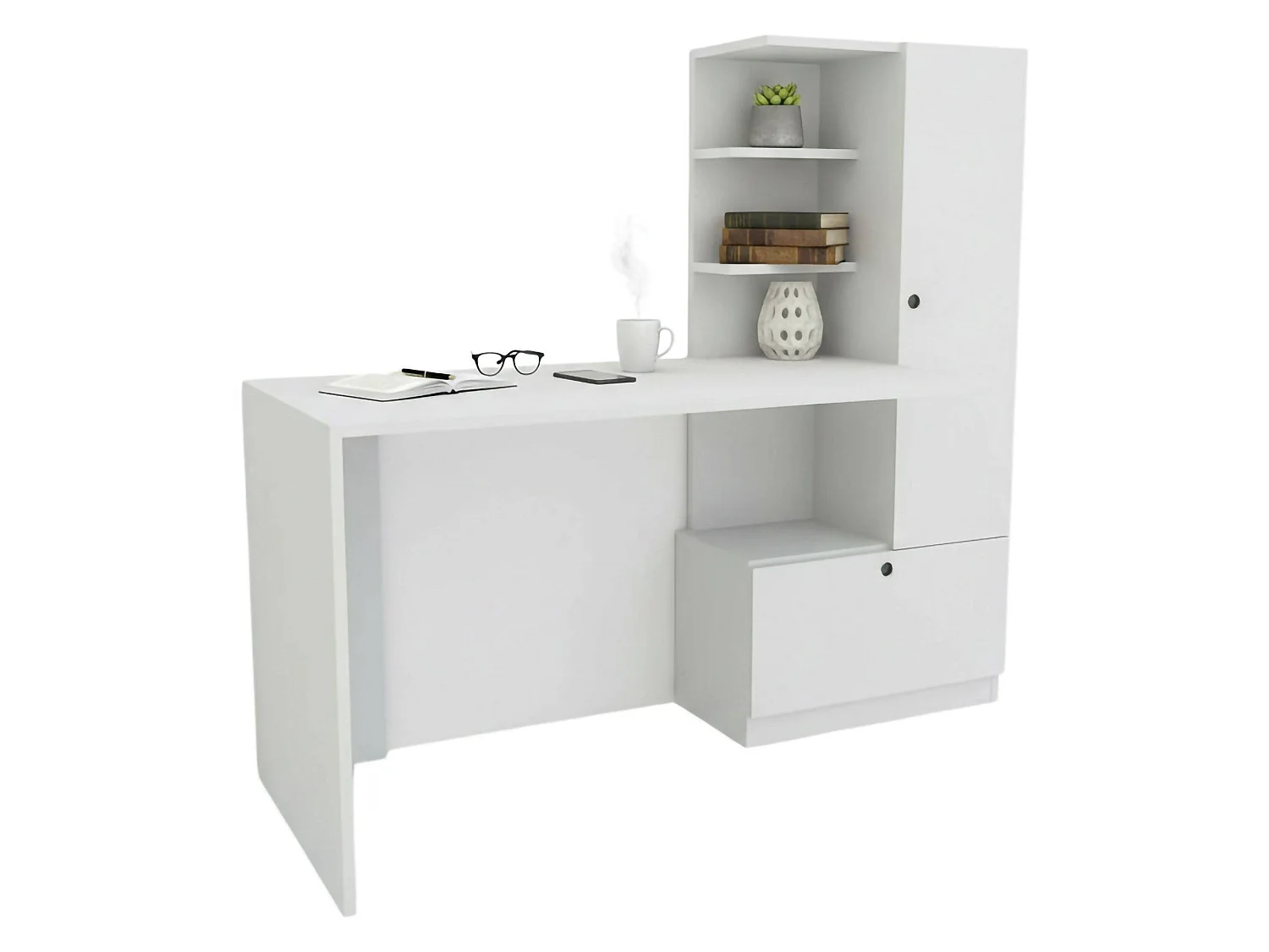 Bureau Mars, Pupitre polyvalent, Table de bureau pour PC, Plan de travail, 120x62h74 cm, Blanc