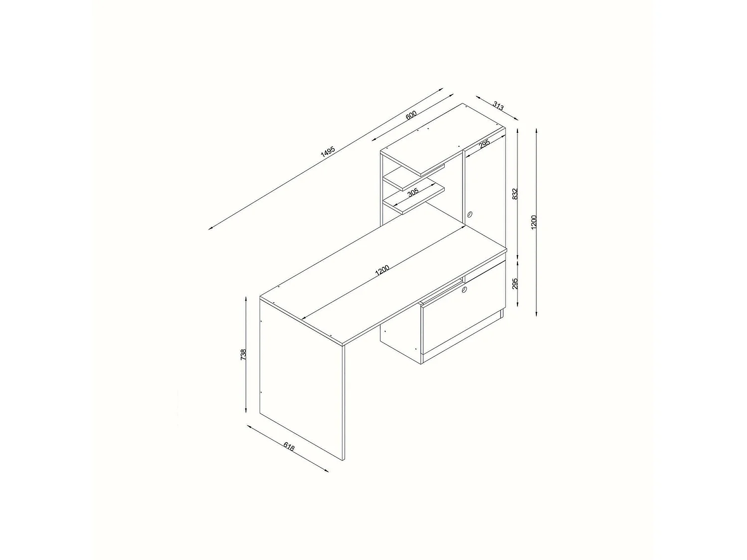 Bureau Mars, Pupitre polyvalent, Table de bureau pour PC, Plan de travail, 120x62h74 cm, Blanc