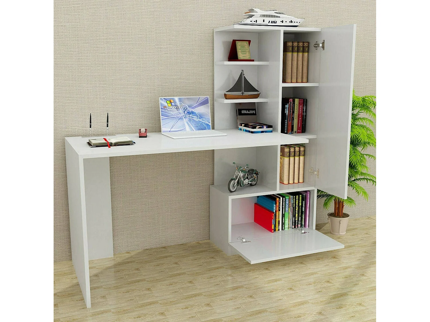 Bureau Mars, Pupitre polyvalent, Table de bureau pour PC, Plan de travail, 120x62h74 cm, Blanc