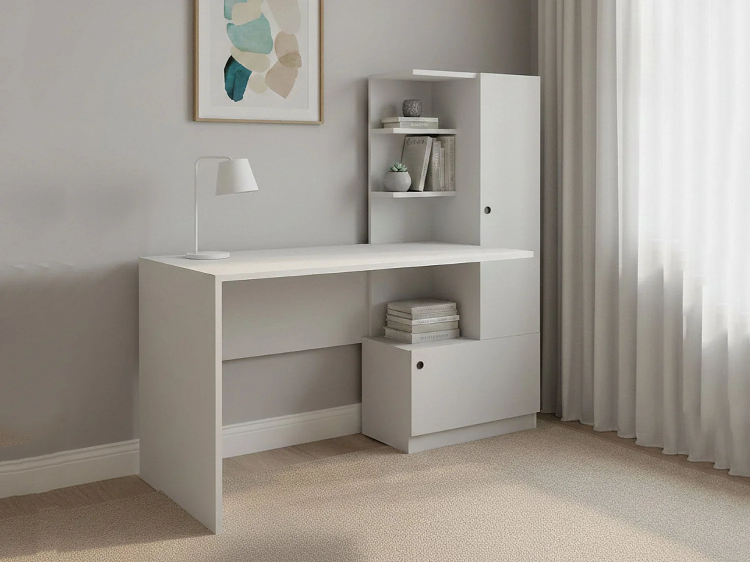 Bureau Mars, Pupitre polyvalent, Table de bureau pour PC, Plan de travail, 120x62h74 cm, Blanc