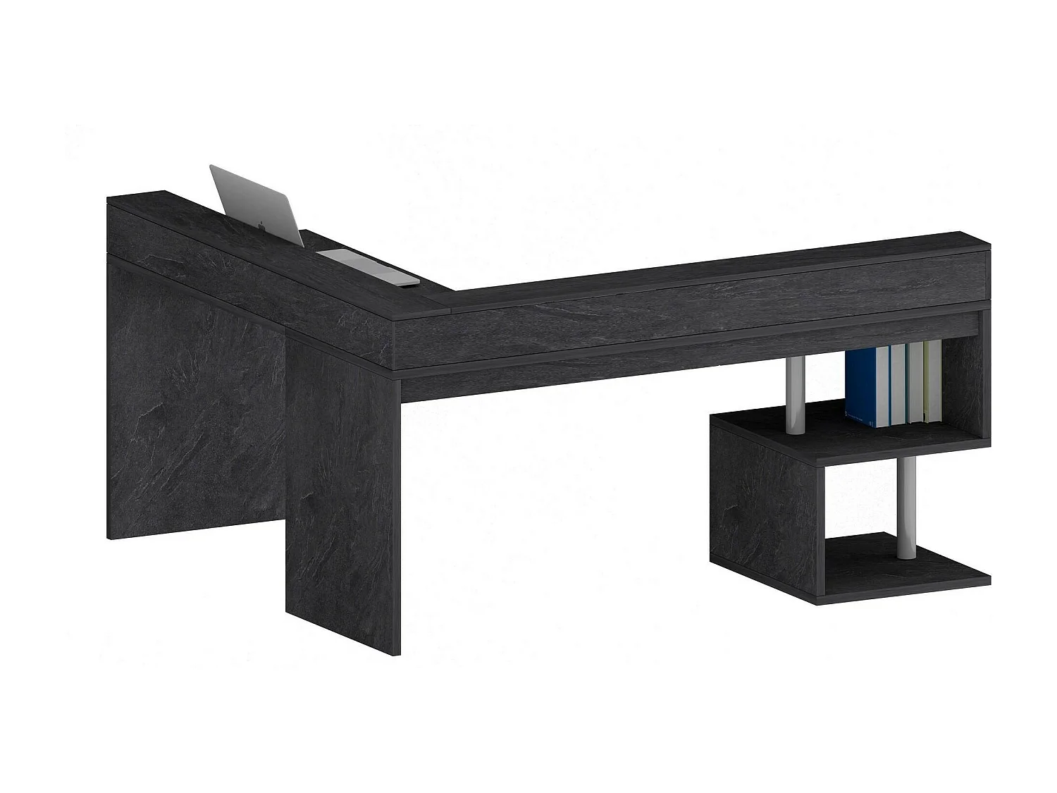 Escritorio Dcharpentie, Escritorio de esquina con estantes de almacenamiento, Escritorio de oficina multiusos con tablero, 180x92,5h160 cm, Pizarra