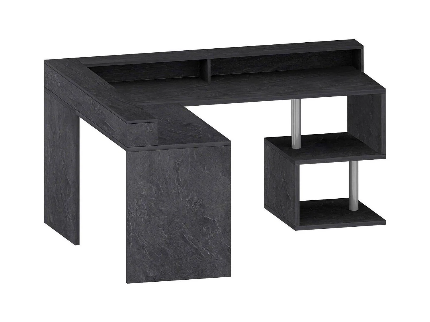 Bureau Sansone, Bureau d'angle avec étagères de rangement, Bureau polyvalent avec plateau, 180x60h93 cm, Ardoise