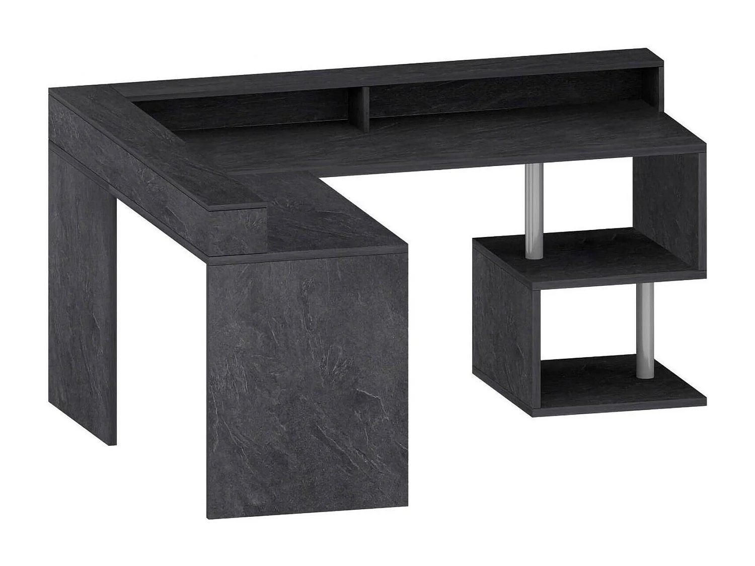 Bureau Sansone, Bureau d'angle avec étagères de rangement, Bureau polyvalent avec plateau, 180x60h93 cm, Ardoise