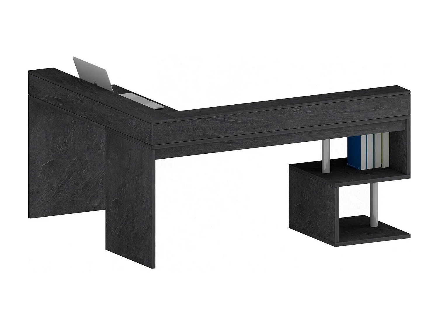 Dcharpentie Bureau, Hoekbureau met Opbergplanken, Multifunctioneel Bureau met Overhang, 180x60h93 cm, Leisteen