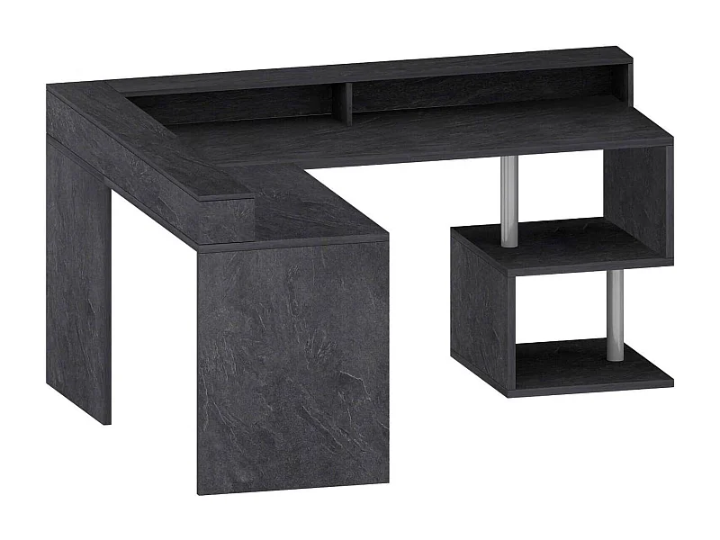 Bureau Sansone, Bureau d'angle avec étagères de rangement, Bureau polyvalent avec plateau, 180x60h93 cm, Ardoise