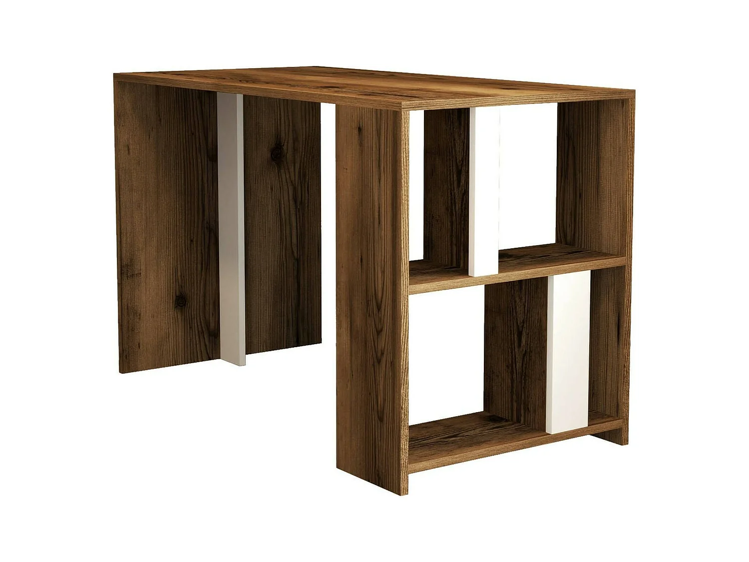 Bureau Schedar, Pupitre polyvalent, Table de bureau pour PC, Plan de travail, 120x60h75 cm, Noyer et Blanc