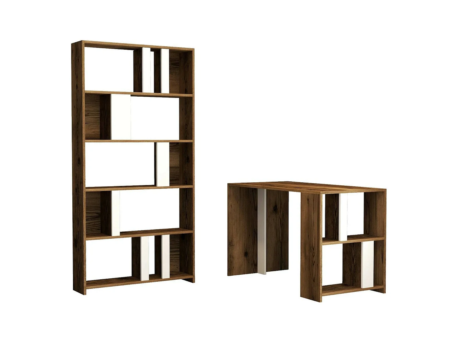 Bureau Mirach, Pupitre polyvalent, Table de bureau pour PC, Plan de travail, 120x60h75 cm, Noyer et Blanc