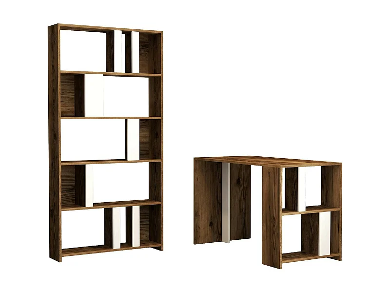 Dpadalin Bureau, Multifunctioneel Bureau, PC Kantoortafel, Werkblad, 120x60h75 cm, Walnoot en Wit