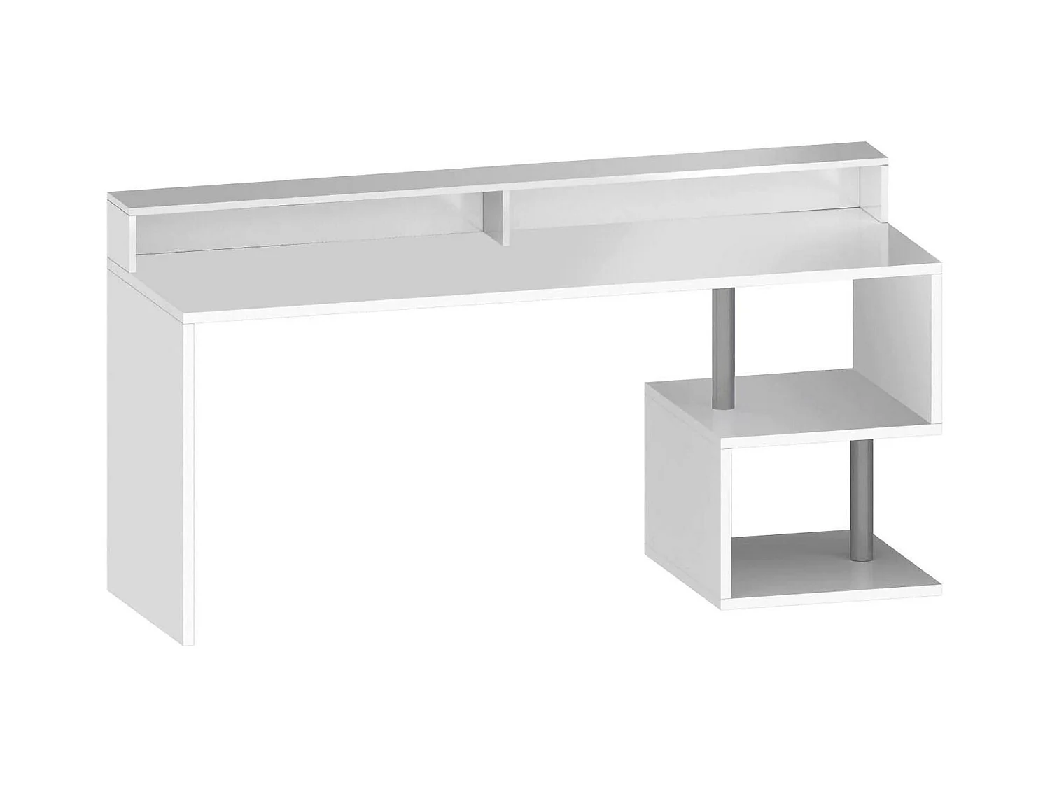 Dcheddir Bureau, Lineair Bureau met Opbergplanken, Multifunctioneel Bureau met Wenkbrauw, 180x92,5h60 cm, Wit