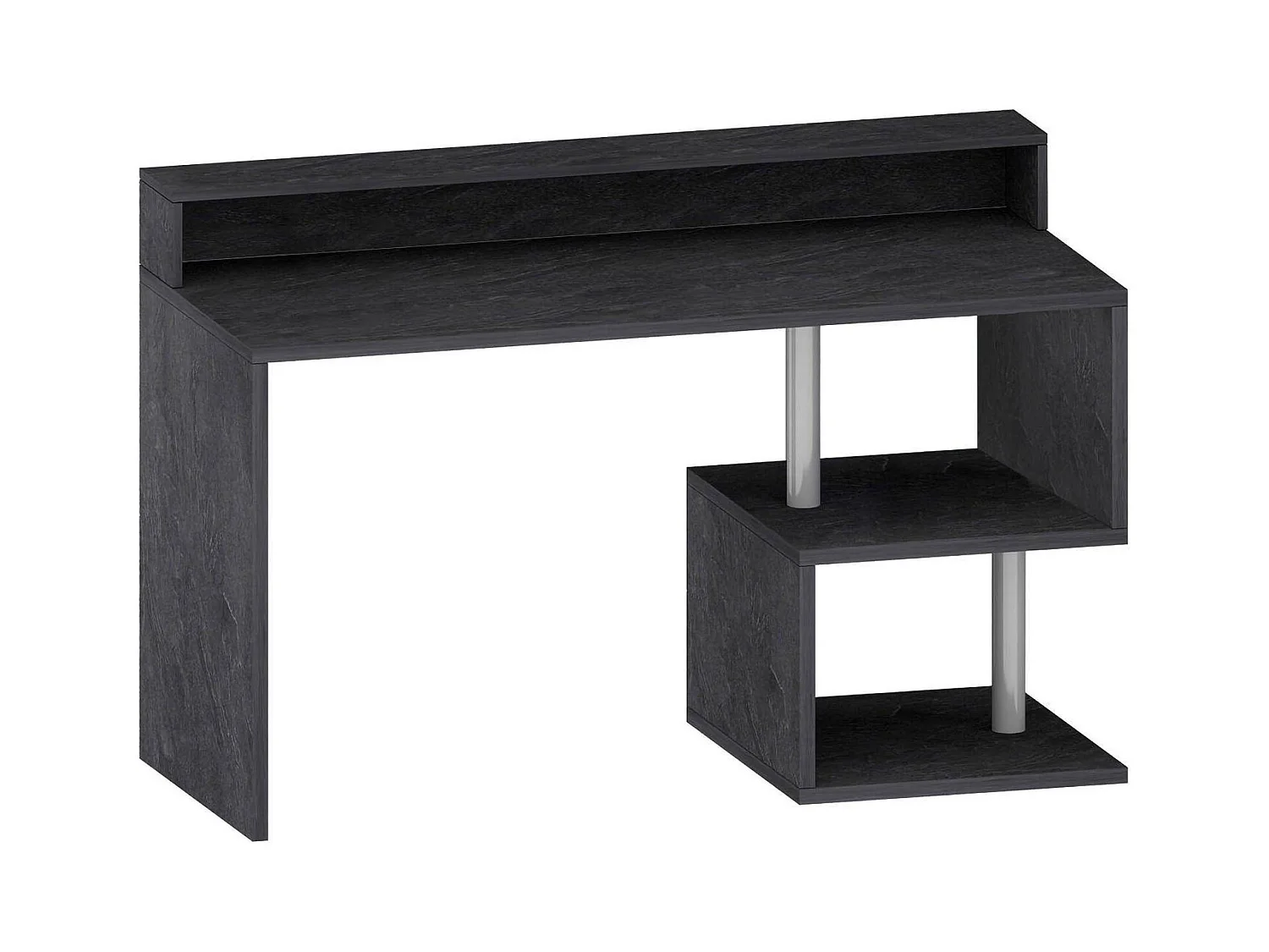 Bureau Silvestro, Bureau linéaire avec étagères de rangement, Bureau polyvalent avec plateau, 140x60h93 cm, Ardoise