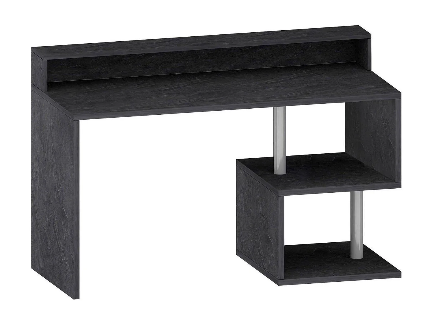 Mesa Dcheryshe, Mesa LinearCom prateleiras de armazenamento, mesa de escritório multiuso com sola, 140x60h93 cm, ardósia