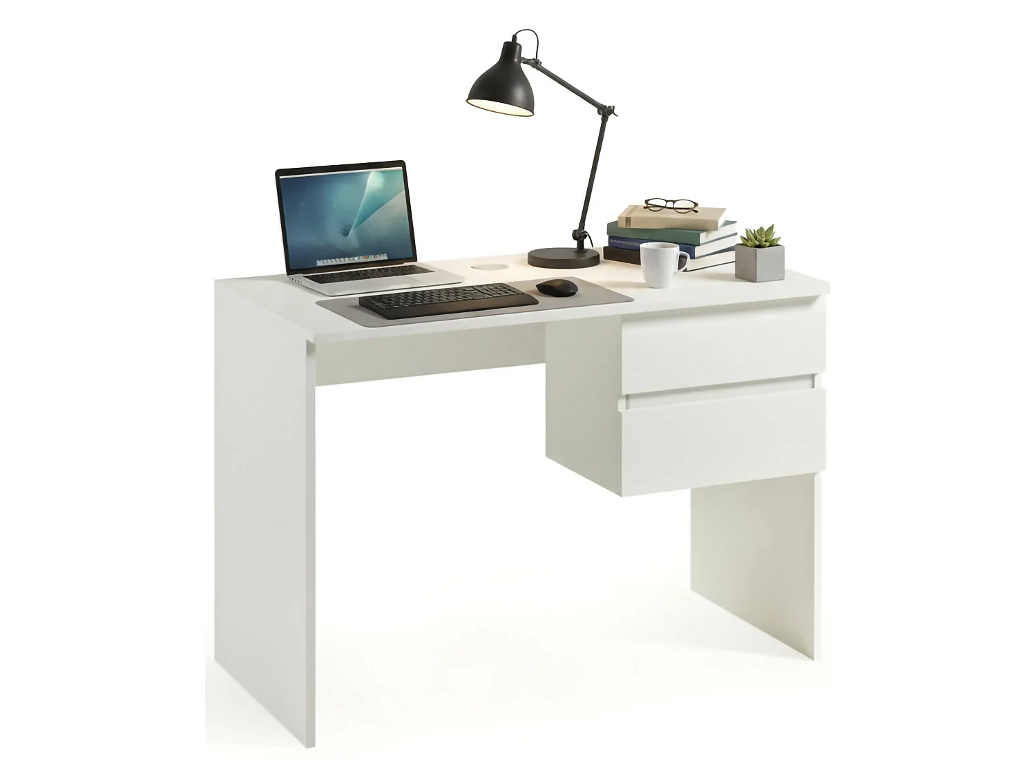 Bureau Carpino, Bureau linéaire avec 2 tiroirs, Table d'étude polyvalente et peu encombrante, 100% Made in Italy, 110x53h76 cm, Blanc