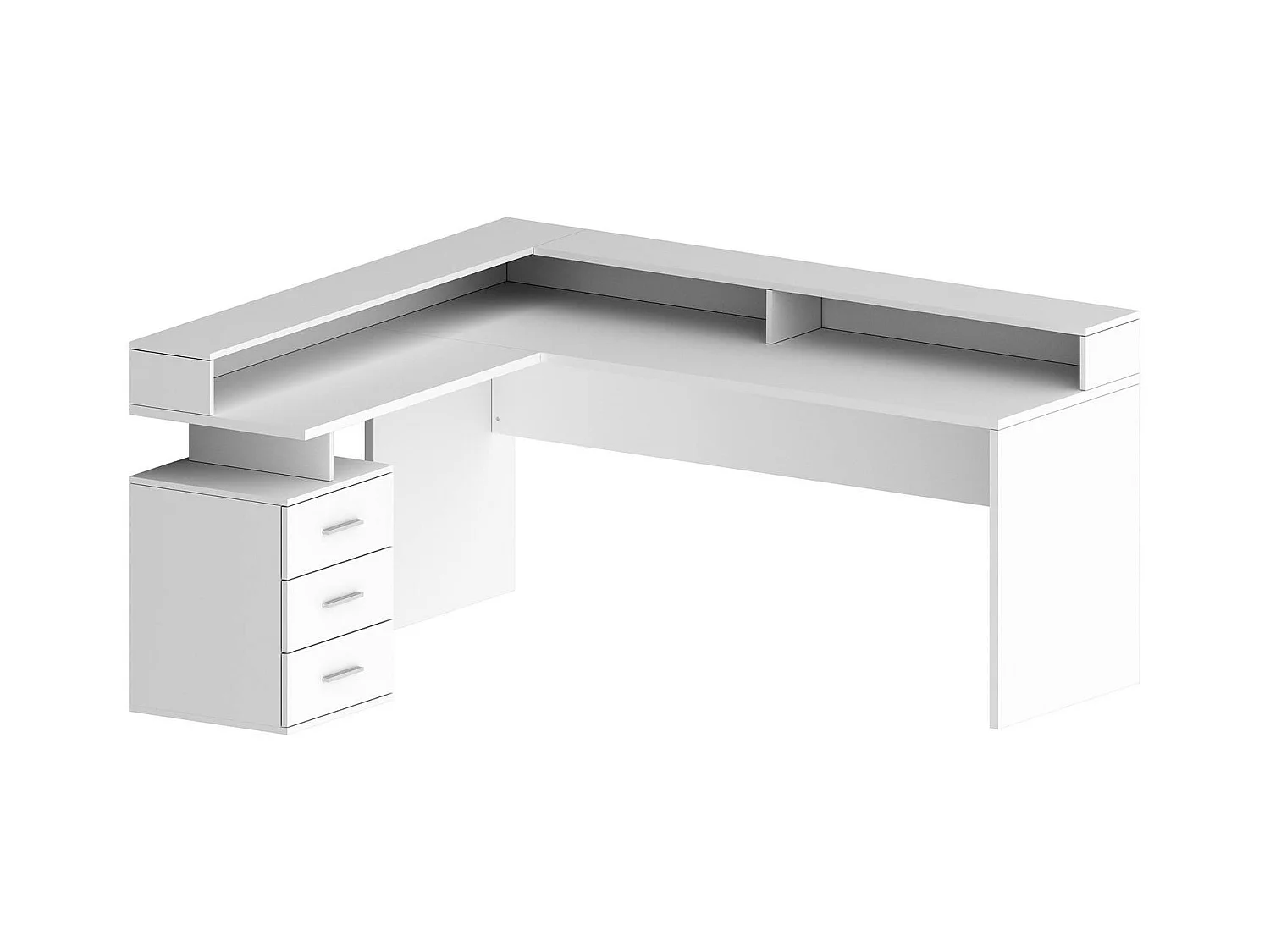 Bureau Salomone, Bureau d'angle avec plateau, Bureau polyvalent, 180x90h160 cm, Blanc