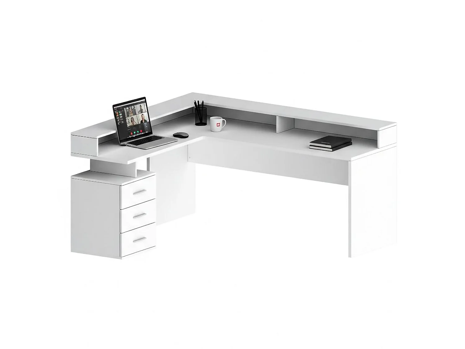 Dcerretell Bureau, Hoekbureau met Hendel, Multifunctioneel Bureau, 180x90h160 cm, Wit