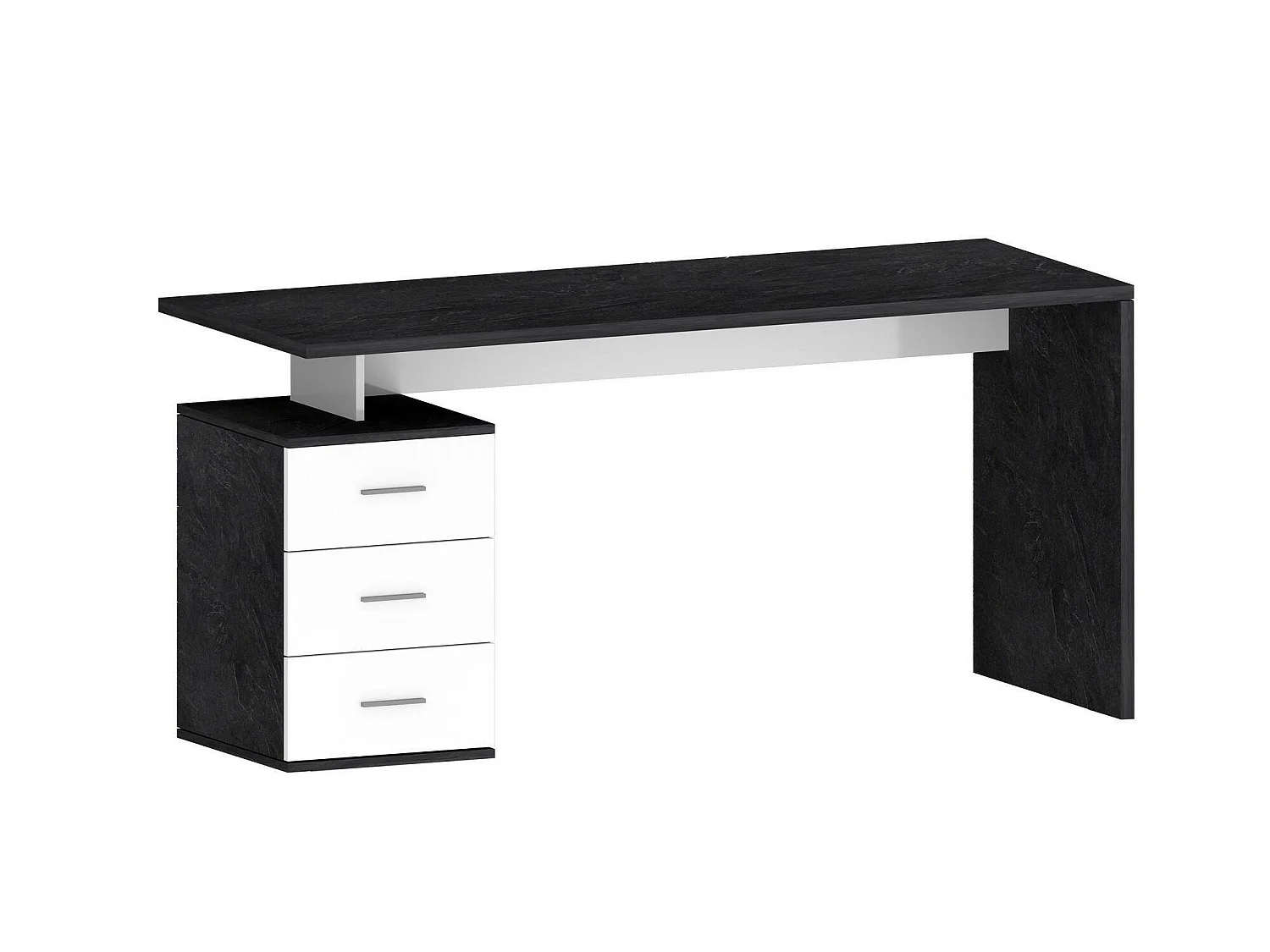 Bureau Siro, Bureau Linéaire, Bureau polyvalent, Bureau gain de place multi-positions, 160x60h75 cm, Blanc et Ardoise