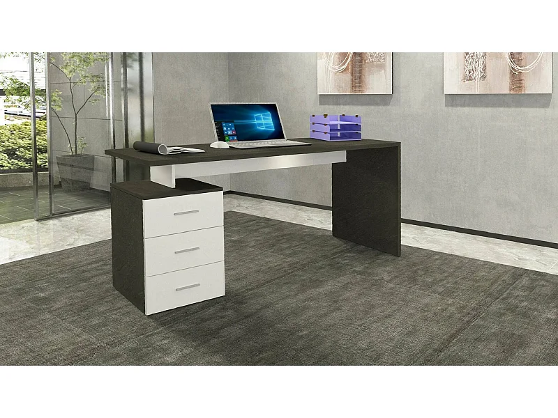 Escritorio Dchiellin, Escritorio lineal, Escritorio de oficina multiusos, Escritorio multiposición que ahorra espacio, 160x60h75 cm, Blanco y Antracita