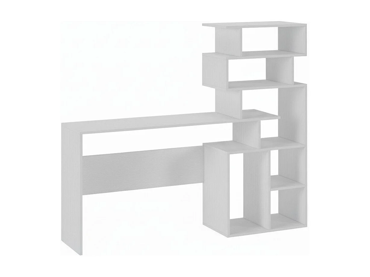 Arrecife Bureau, Bureau met boekenkast, Bureau, Multifunctioneel ruimtebesparend lineair bureau, 159x40h135 cm, Wit