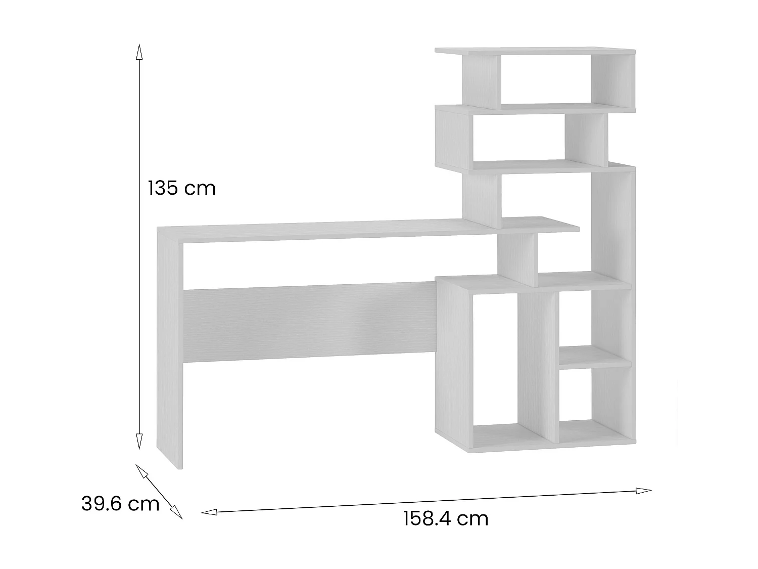Secretária Arrecife, Secretária com estante, Secretária de escritório, Secretária linear multiusos com poupança de espaço, 159x40h135 cm, Branca