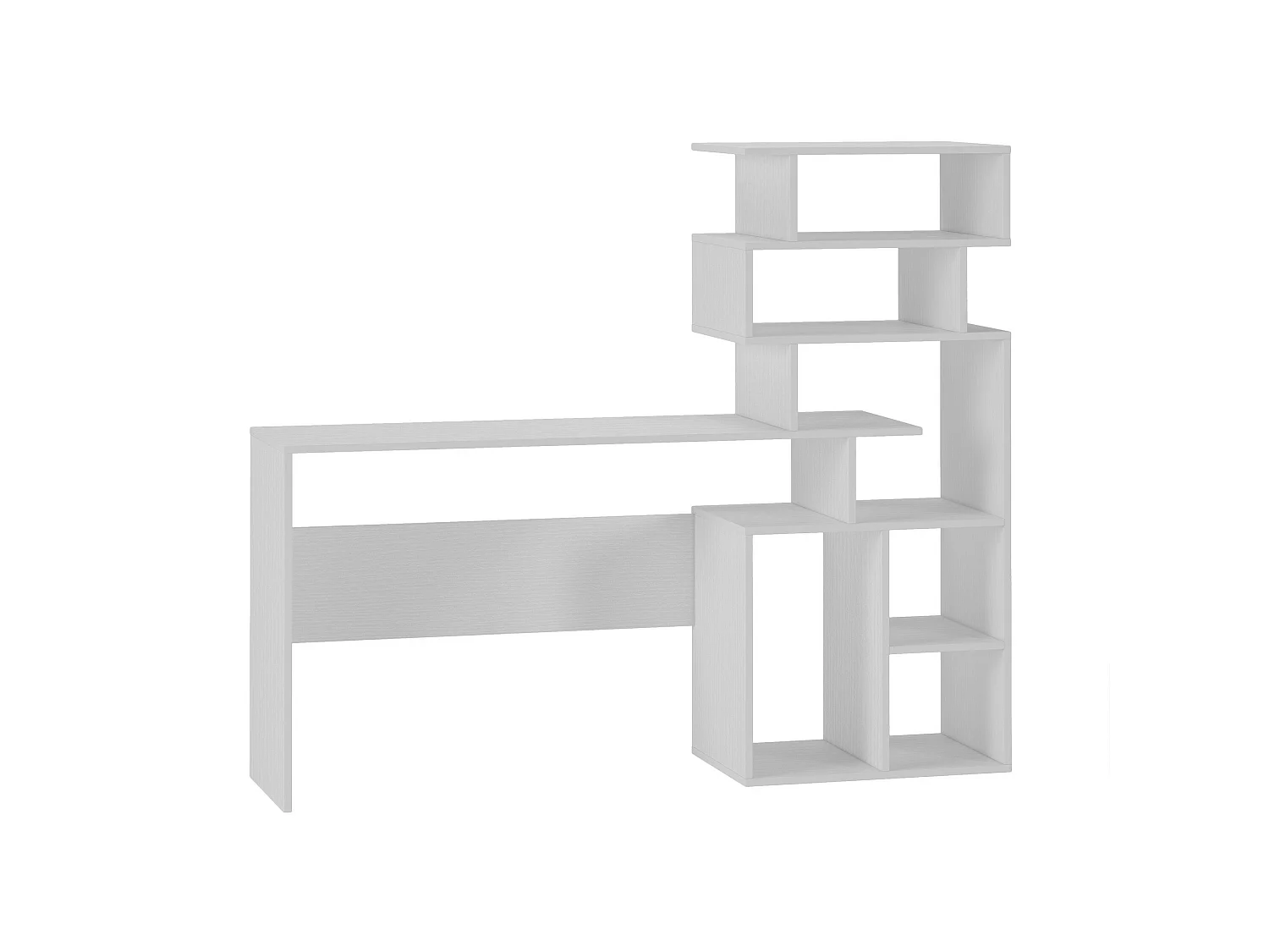 Bureau Nicolosi, 6 compartiments, 158x40x135h cm blanc, plateau en bois mélaminé, étagère blanche