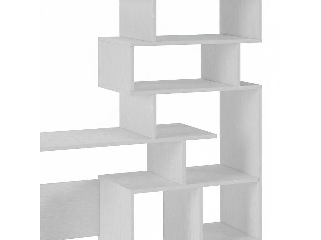 Bureau Nicolosi, 6 compartiments, 158x40x135h cm blanc, plateau en bois mélaminé, étagère blanche