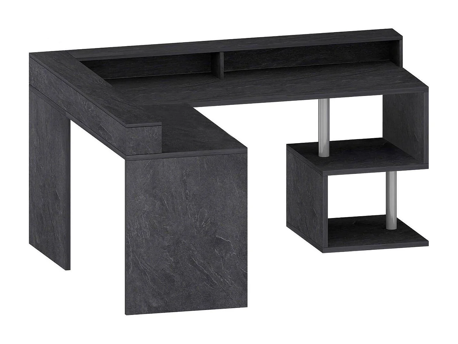 Mesa Dcalhanogl, SecretáriaAngular com prateleiras de armazenamento e luzes LED, Mesa de escritório multiuso com salto, 180x60h93 cm, Ardósia