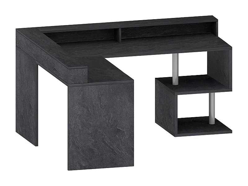 Mesa Dcalhanogl, SecretáriaAngular com prateleiras de armazenamento e luzes LED, Mesa de escritório multiuso com salto, 180x60h93 cm, Ardósia