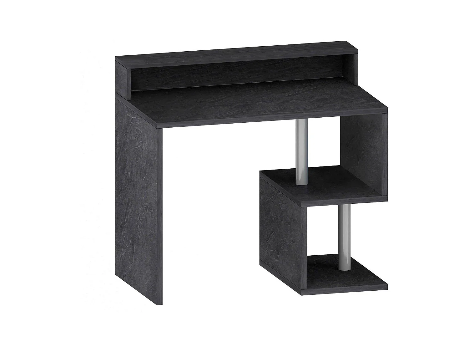 Bureau Silvio, Bureau linéaire avec étagères de rangement, Bureau polyvalent avec plateau, 100x50h93 cm, Ardoise