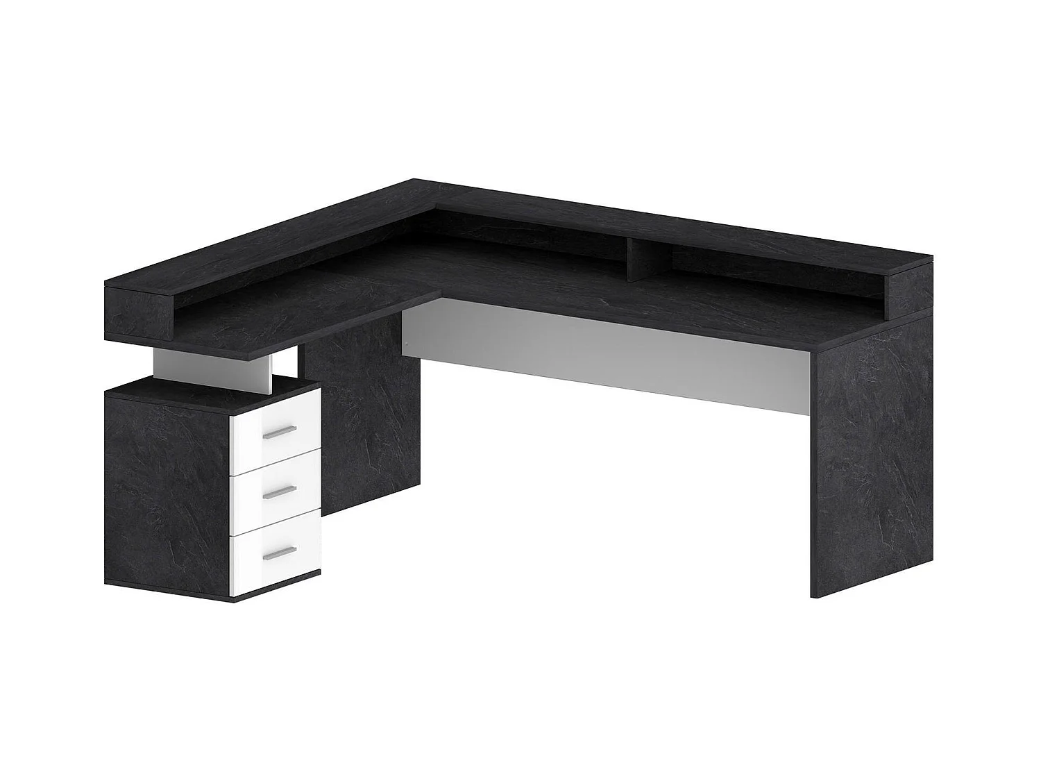 Bureau Salomone, Bureau d'angle avec plateau, Bureau polyvalent, 180x90h160 cm, Blanc et Ardoise