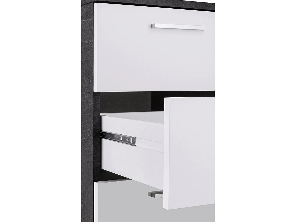 Bureau Salomone, Bureau d'angle avec plateau, Bureau polyvalent, 180x90h160 cm, Blanc et Ardoise