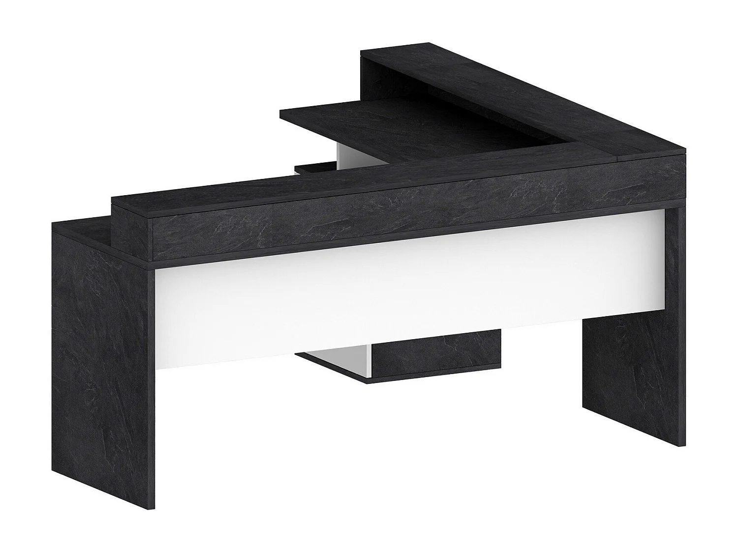 Bureau Salomone, Bureau d'angle avec plateau, Bureau polyvalent, 180x90h160 cm, Blanc et Ardoise