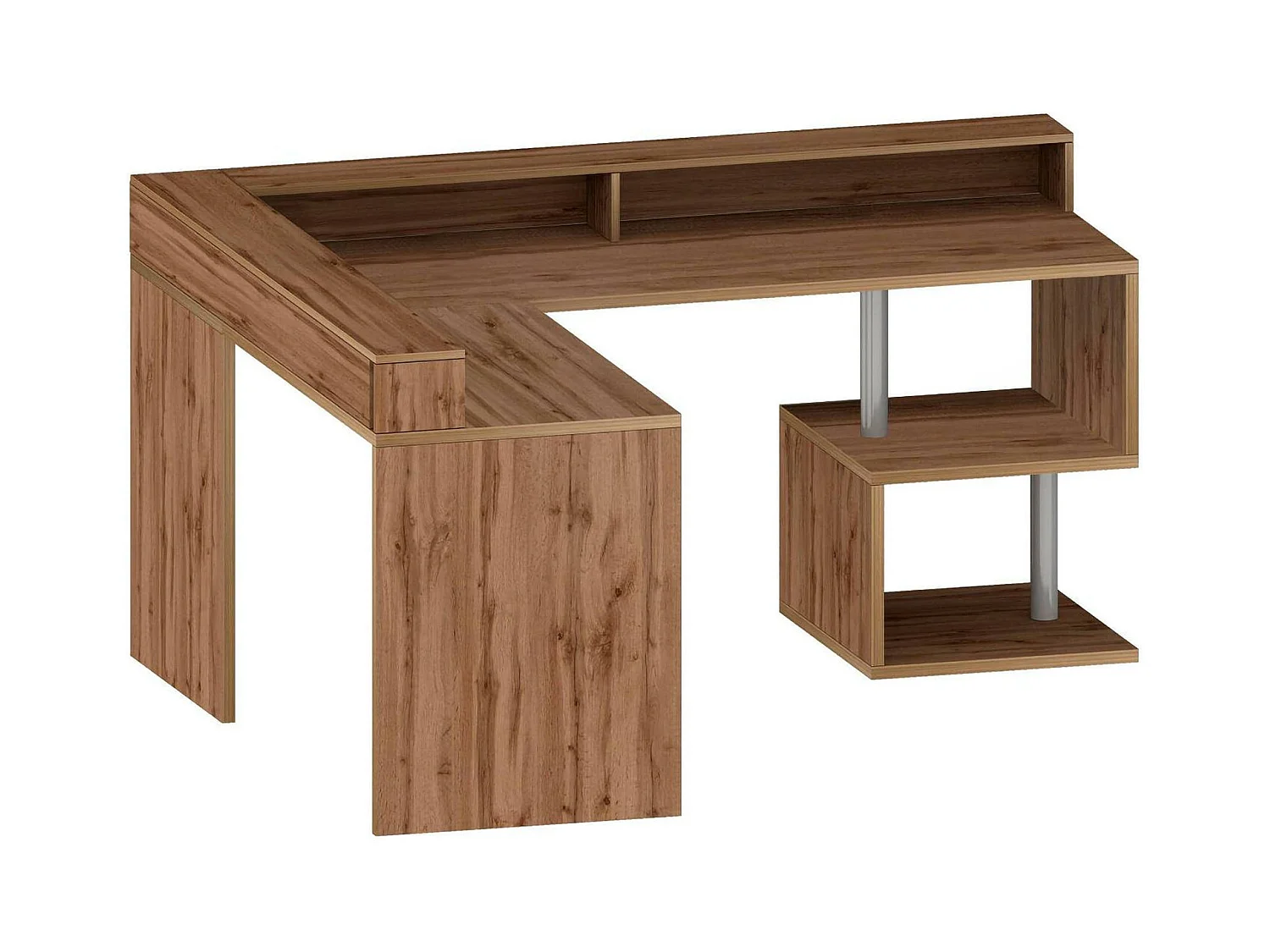 Mesa Dcalhanogl, Mesa de canto com prateleiras de armazenamento e luzes LED, Mesa de escritório multiuso com salto, 180x60h93 cm, Carvalho