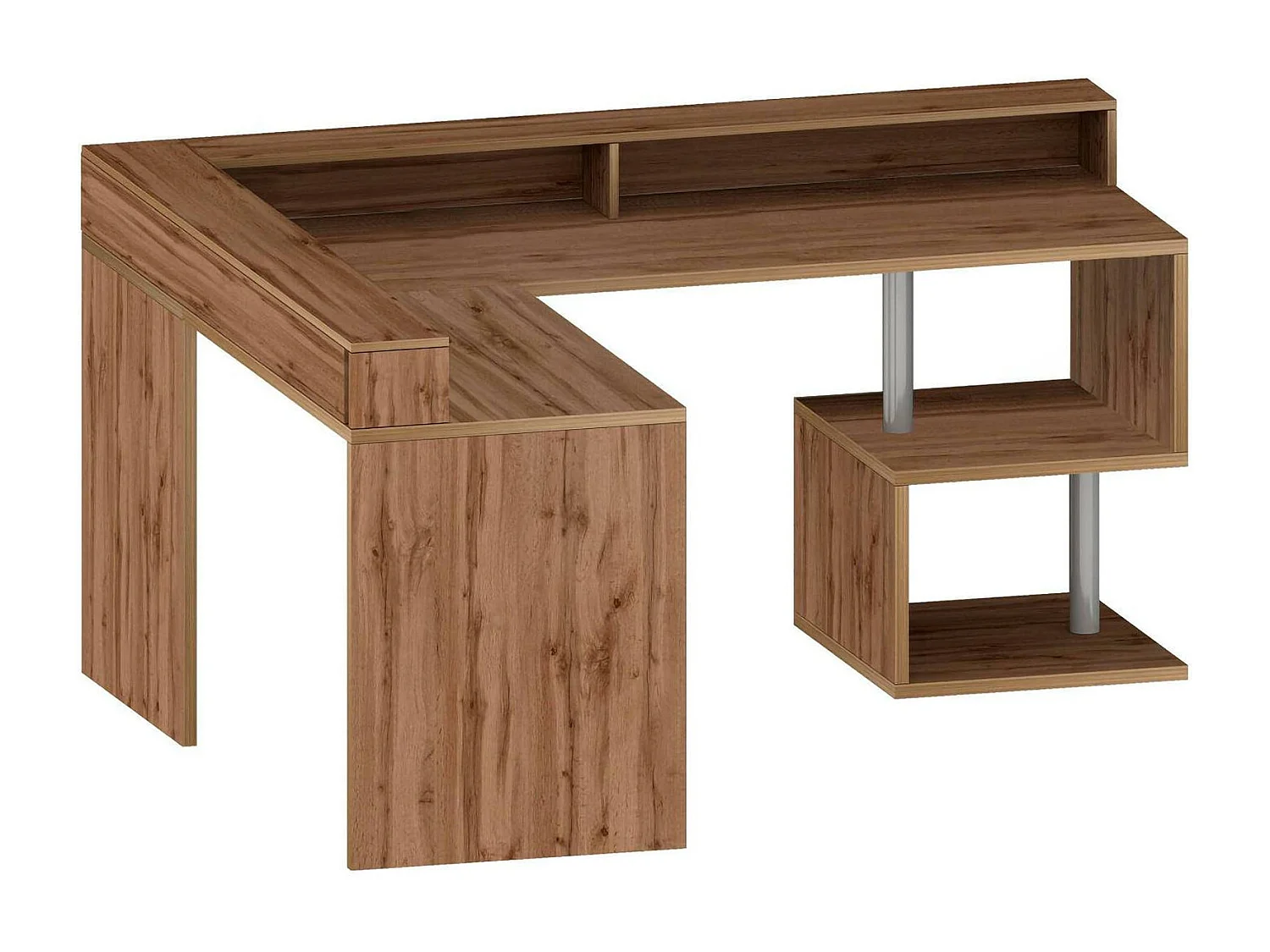 Dcalhanogl Bureau, Hoekbureau met Opbergplanken en LED Verlichting, Multifunctioneel Bureau met Ouverture, 180x60h93 cm, Eiken