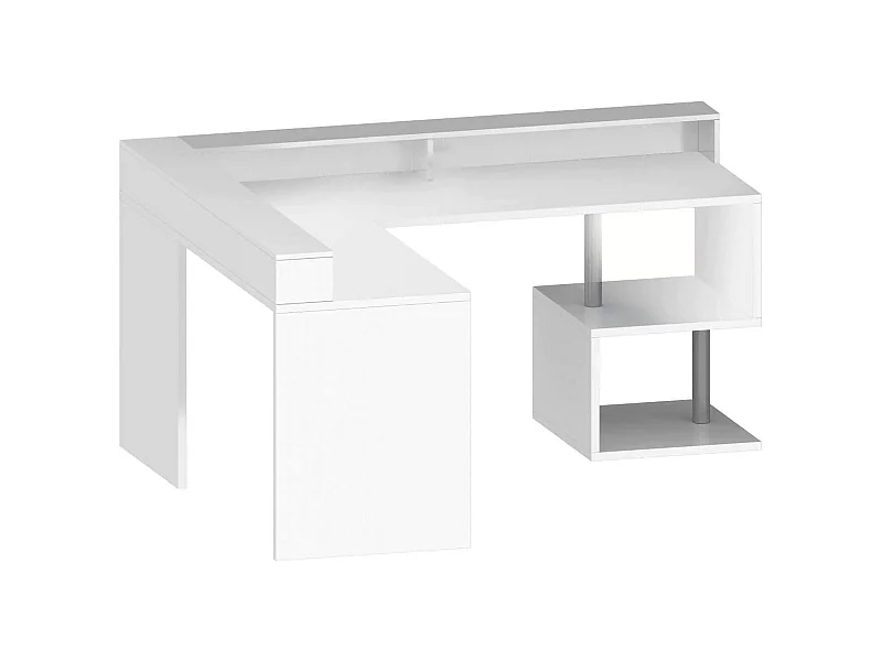Bureau Sansone, Bureau d'angle avec étagères de rangement, Bureau polyvalent avec plateau, 180x60h93 cm, Blanc