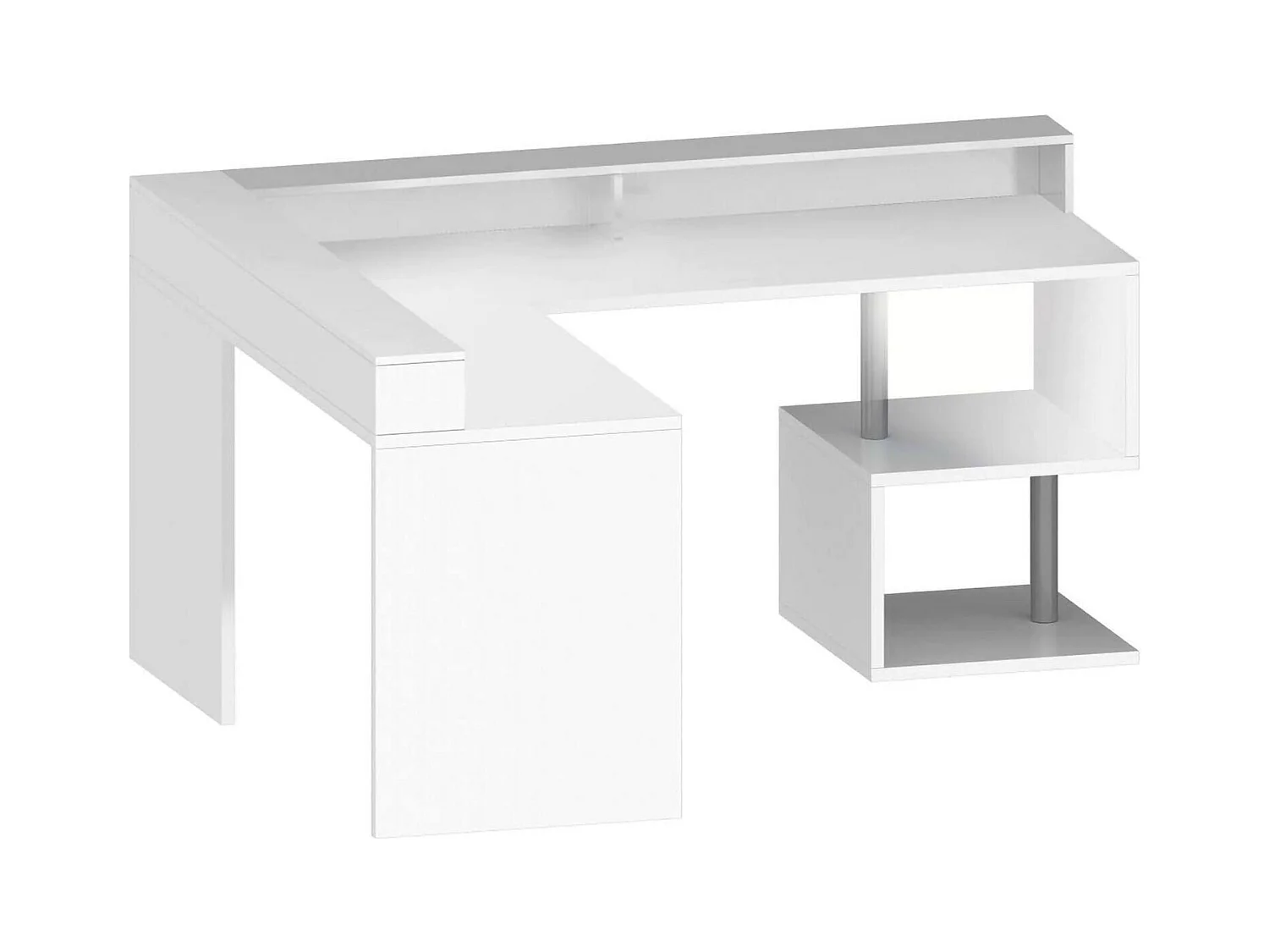 Bureau Sansone, Bureau d'angle avec étagères de rangement, Bureau polyvalent avec plateau, 180x60h93 cm, Blanc