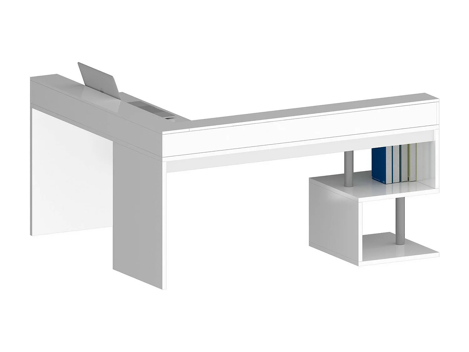 Schreibtisch Dcharpentie, Eckschreibtisch mit Ablagefächern, Mehrzweck-Büroschreibtisch mit Platte, 180x92,5x160 cm, WeiÃŸ