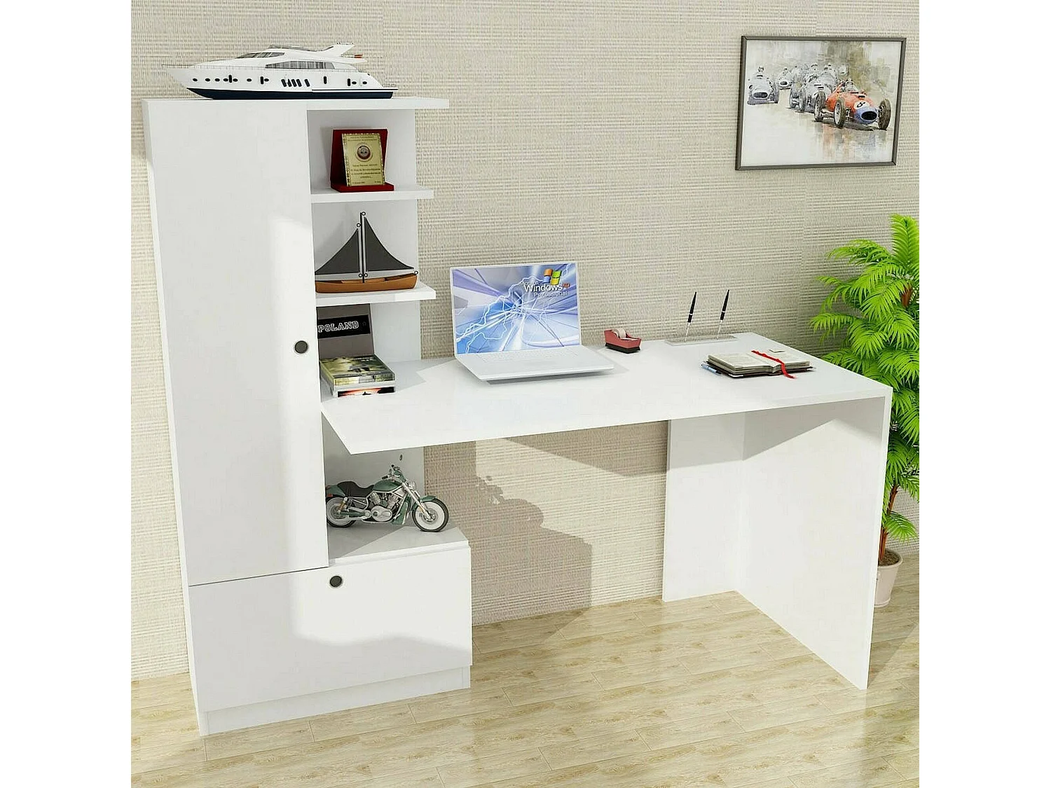 Mesa Dfrabott, Mesa multiuso, Mesa de escritório com suporte para PC, Bancada, 150x62h140 cm, Branco
