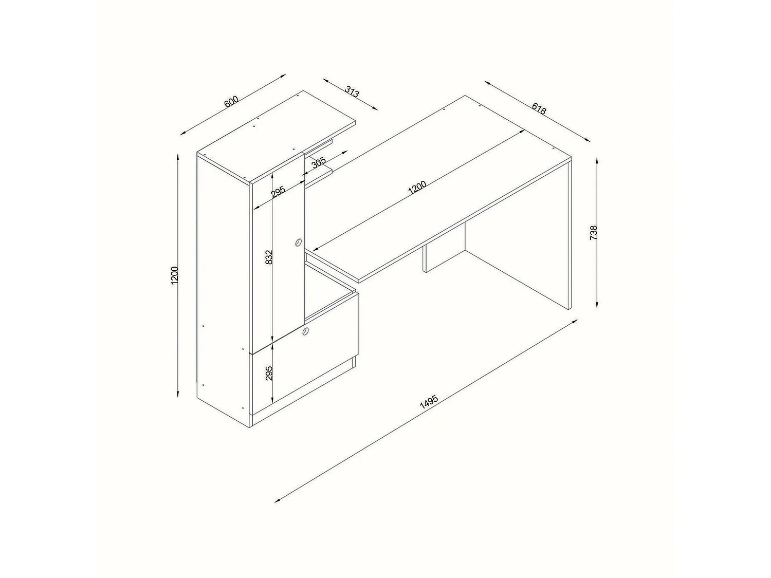 Mesa Dfrabott, Mesa multiuso, Mesa de escritório com suporte para PC, Bancada, 150x62h140 cm, Branco
