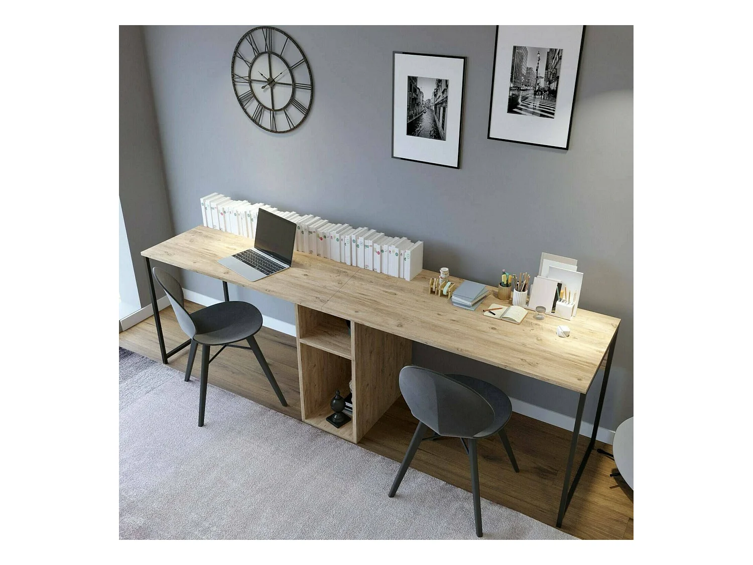 Escritorio Dferguso, Escritorio multiusos, Mesa de oficina para PC, El plan de trabajo, 240x60h74 cm, Roble