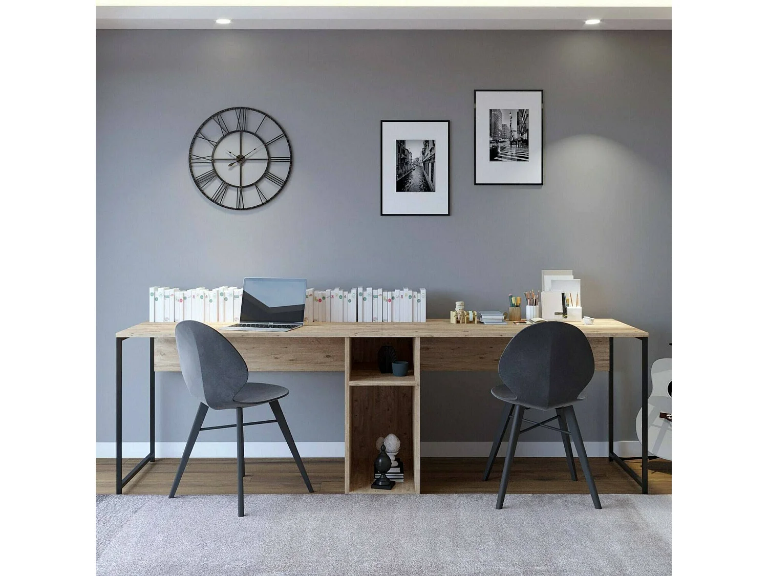 Dferguso Bureau, Multifunctioneel Bureau, PC Bureautafel, Werkblad, 240x60h74 cm, Eiken