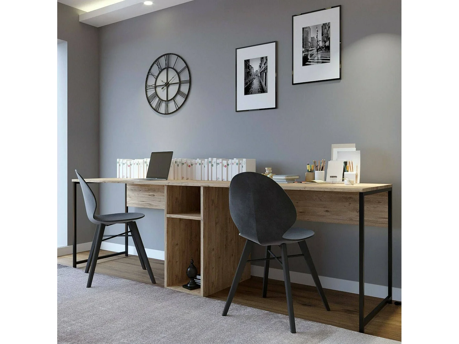 Dferguso Bureau, Multifunctioneel Bureau, PC Bureautafel, Werkblad, 240x60h74 cm, Eiken