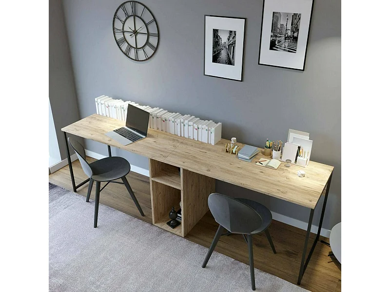 Bureau Annis, Pupitre polyvalent, Table de bureau pour PC, Plan de travail, 240x60h74 cm, Chêne